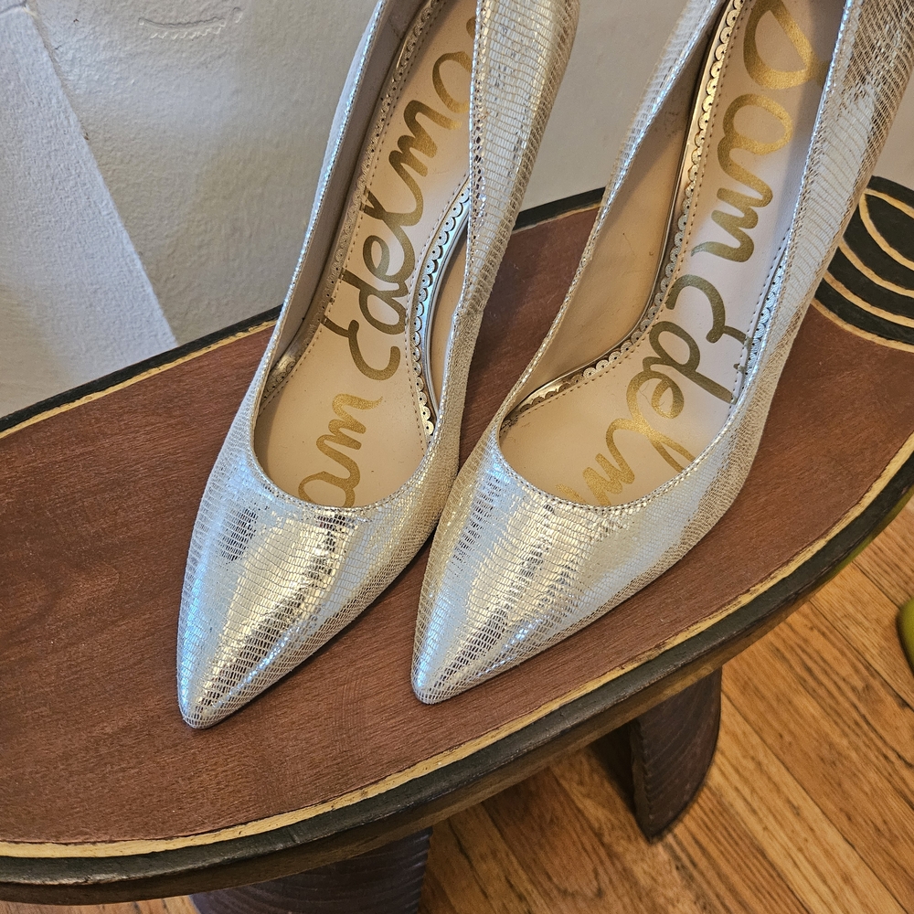 Sam Edelman Gold Pointed-Toe Heels - Picture 2 of 4